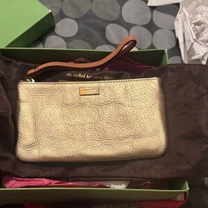 kate spade Metallic Gold Leather Wristlet with Tan Strap before Kate spade got b